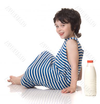 The boy with a bottle of milk The boy with a bottle of milk