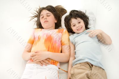 The sleeping girl and little boy The sleeping girl and little boy