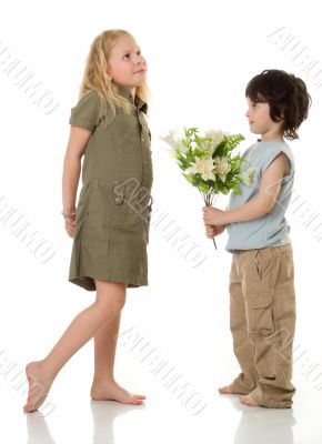 Two children with flowers