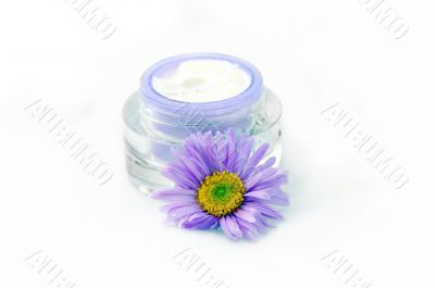 Closeup of open container of cosmetic face cream