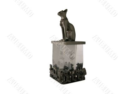  steel figure of Egyptian cat on pedestal isolated on white