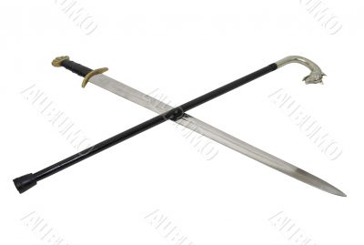 Sword crossed with silver handled cane