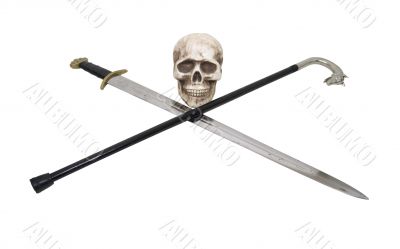Skull with sword and cane