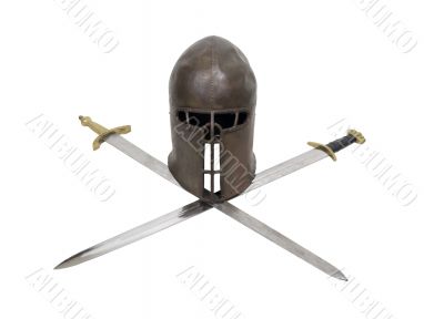 Medieval helm and crossed swords