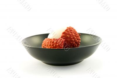 Peeled Lychee in a Black Dish