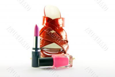 Red Shoe with Lipstick and Nail Polish