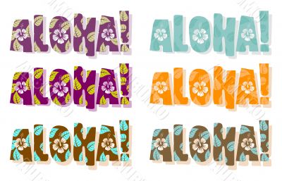 Vector illustration of aloha word in different colors