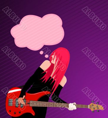 Vector illustration of smiling rock girl with guitar