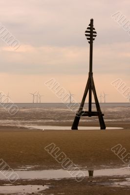 Wooden structure on Crosby Beach Wooden structure on Crosby Beach