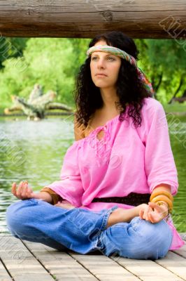 hippie woman meditating