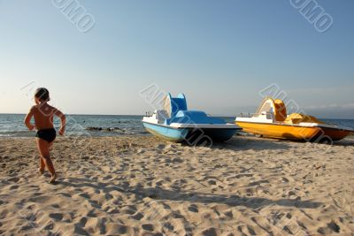 beach, boy and pedalos