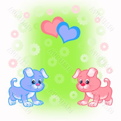 Bright card with two puppies