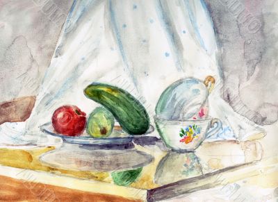 Watercolour educational still life