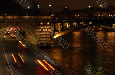 traffic in Paris at night