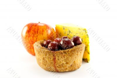 Pork Pie, Red Apple and Slice of Blue Cheese