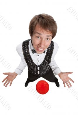 Juggler is confused. He drop his props