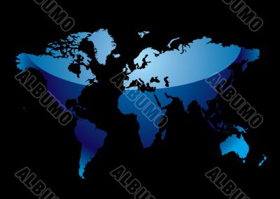 world map reflect blue black