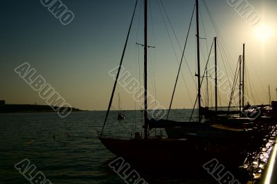 Silhouettes of marine yachts