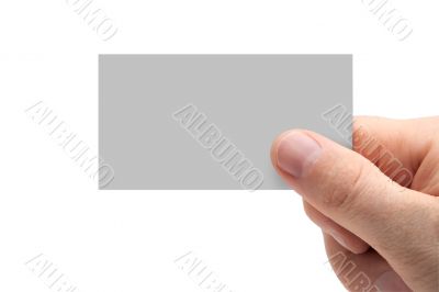 Hand holding a business card