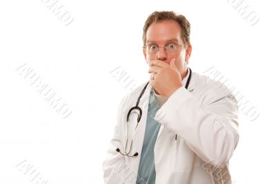 Male Doctor with Concerned Look and Hand Over Mouth