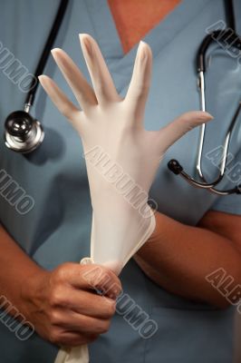 Abstract of Doctor Putting on Latex Gloves