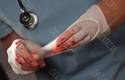 Abstract of Doctors Bloody Surgical Gloves