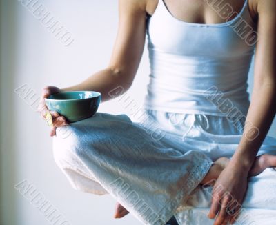 Peaceful Breakfast. Cute woman