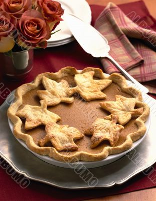 Pumpkin Pie with Pastry Leaves
