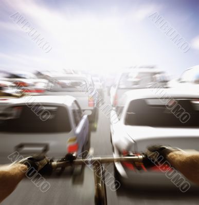 Cyclist Speeding through Static Traffic