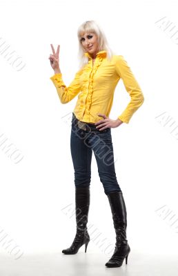 Blonde woman in yellow