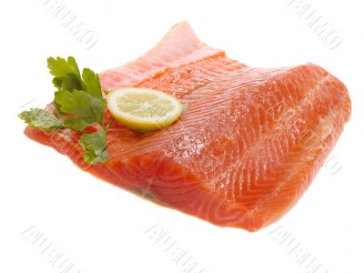 Salmon steak. Isolated with clipping path