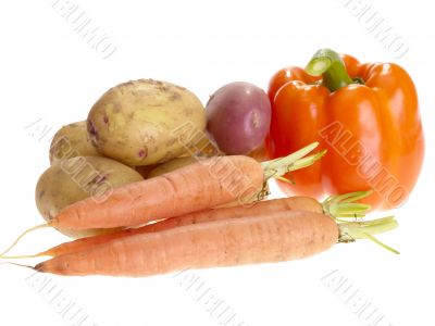 fresh tasty vegetables on white background with clipping path