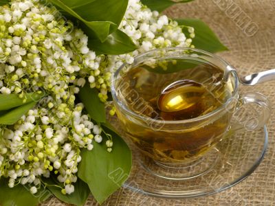 Morning in the village. Still-life with lily of the valley