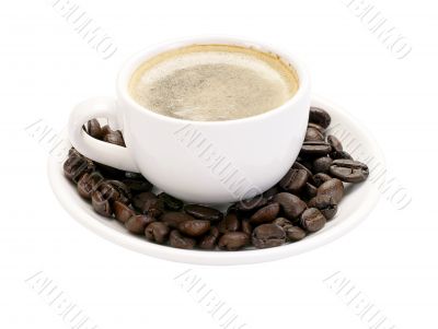 Coffee Cup. Coffee Beans on plate