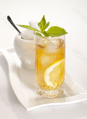 cool green tea with lemon and fresh mint