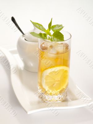 cool green tea with lemon and fresh mint