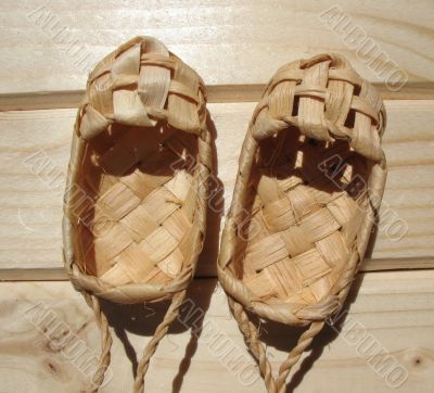 Footwear named lapty or bast shoes.