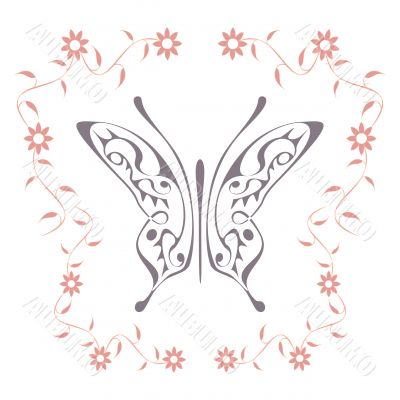 The butterfly with floral pattern frame