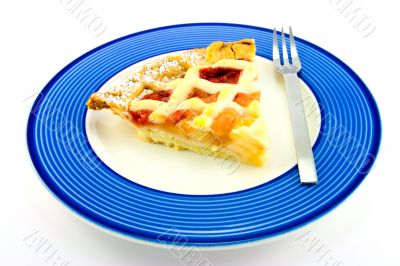 Slice of Apple and Strawberry Pie with a Fork