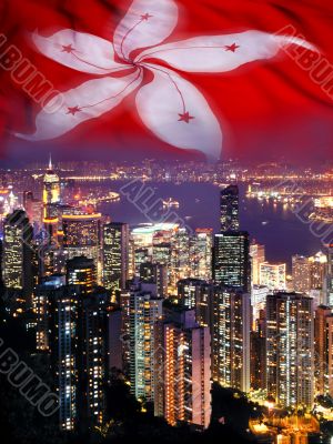 Hong Kong Skyline and Flag