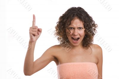 A woman screaming with crazy expression.