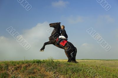 girl trains the horse