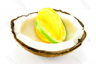 Lemon and Lime Slice in a Coconut