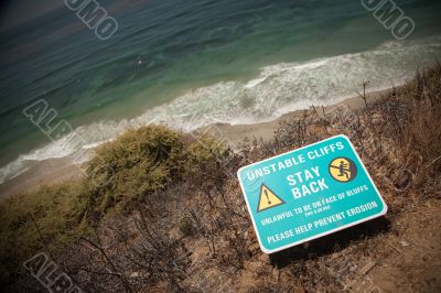 Stay Back Warning Sign at Cliff Edge