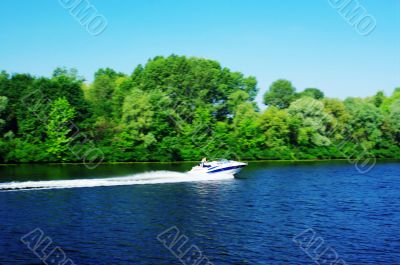 Speedboat cruising in the river