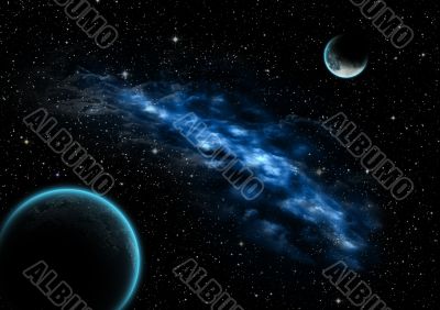 Nebula between moon and earth, photoshop