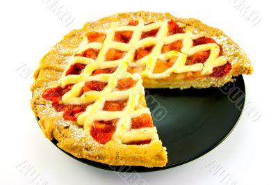 Apple and Strawberry Pie with a Slice Missing