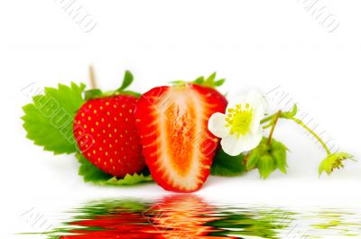 Strawberries with reflection on the water.