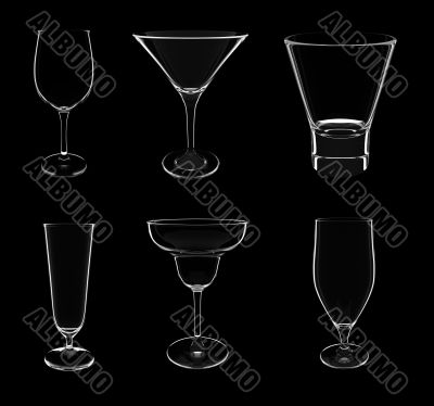 Various glasses on black