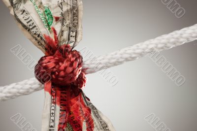 Wrinkled American Dollar Bleeding in Rope